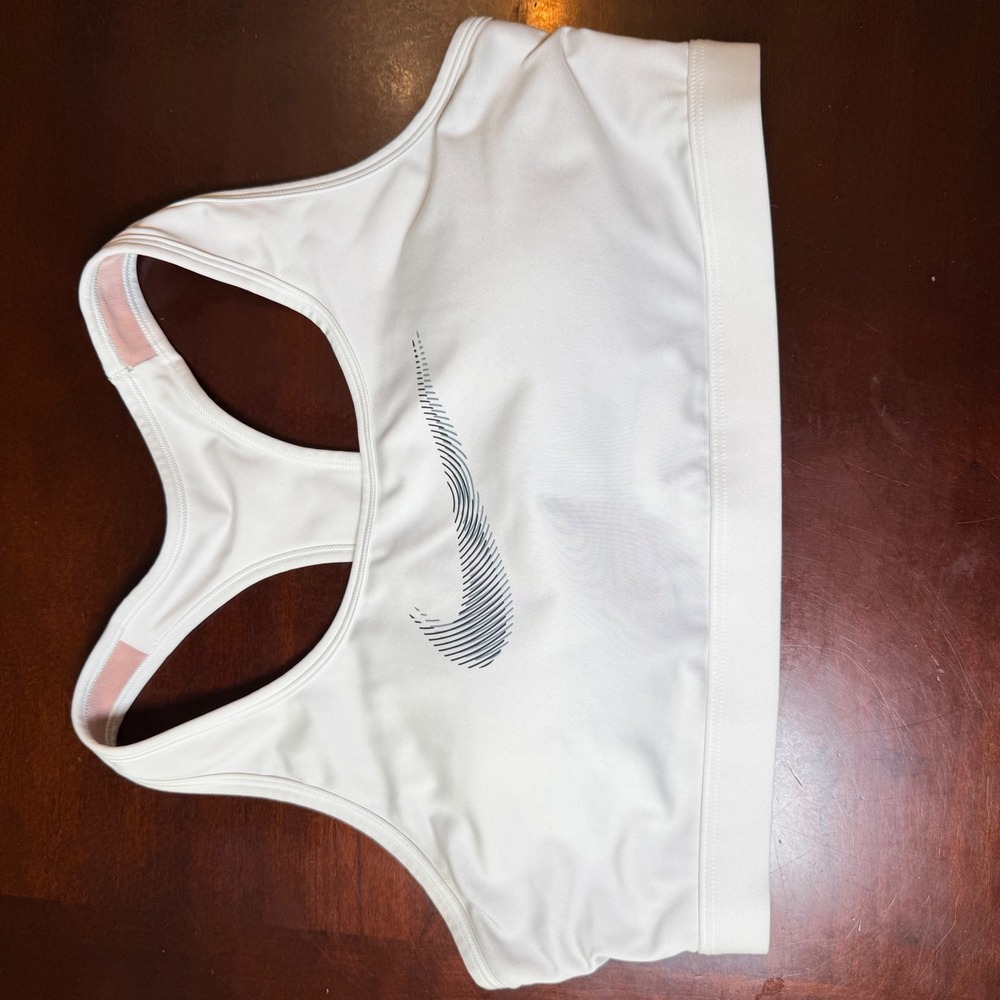 Nike Womens XL Swoosh Dri-FIT Sports Bra White Racerback Padded Medium Support